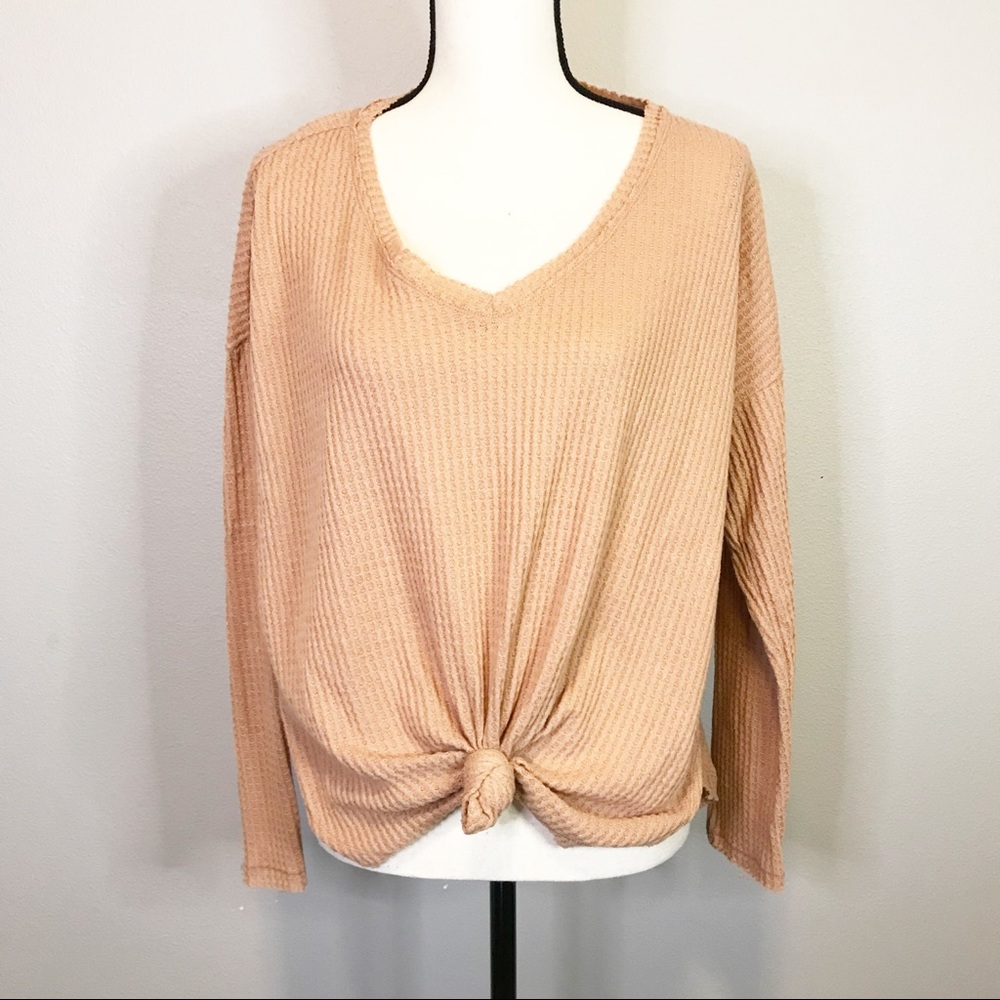 wild fable Peach Knit Long Sleeve Tie-Front Top